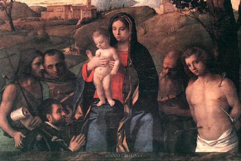 BELLINI, Giovanni Madonna and Child with Four Saints and Donator Norge oil painting art